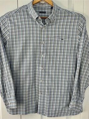 Fish Hippie Solace Collection Plaid Button Down Shirt Men XL Blue Gray and white